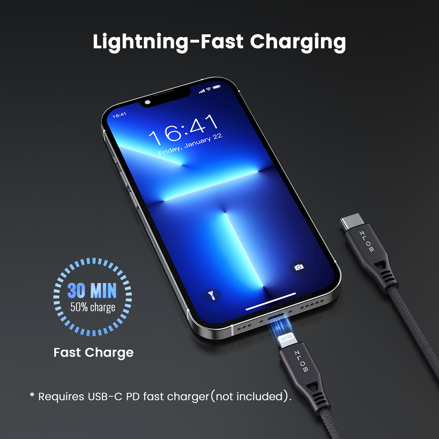 Lightning to USB-C Cable - Grey 1.2m