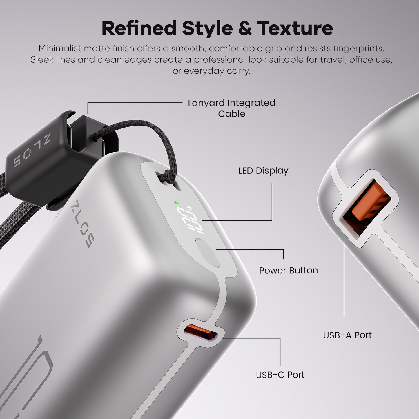 ZLOS MT10 10000mAh Mini Power Bank 22.5W with Lanyard Integrated Cable