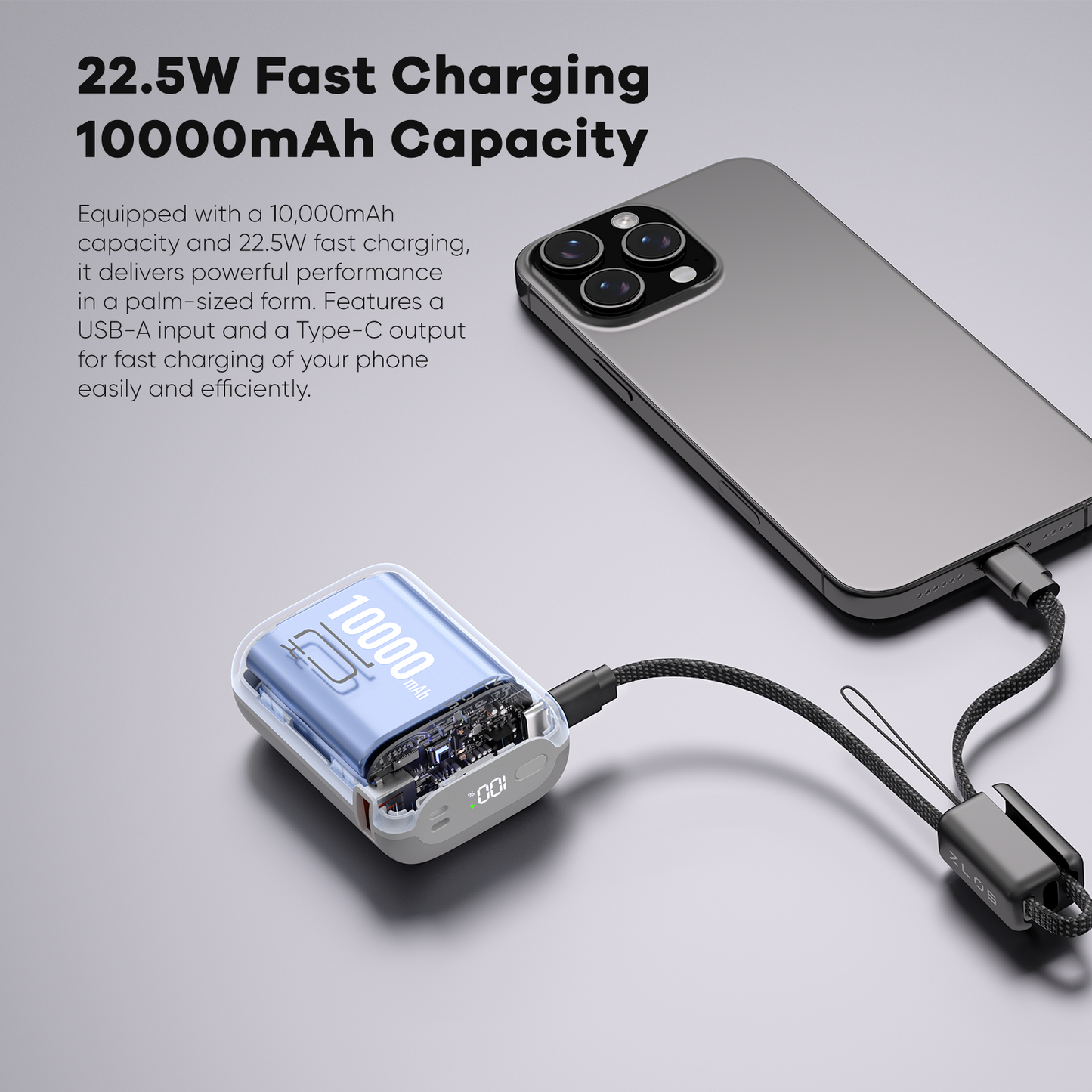 ZLOS MT10 10000mAh Mini Power Bank 22.5W with Lanyard Integrated Cable