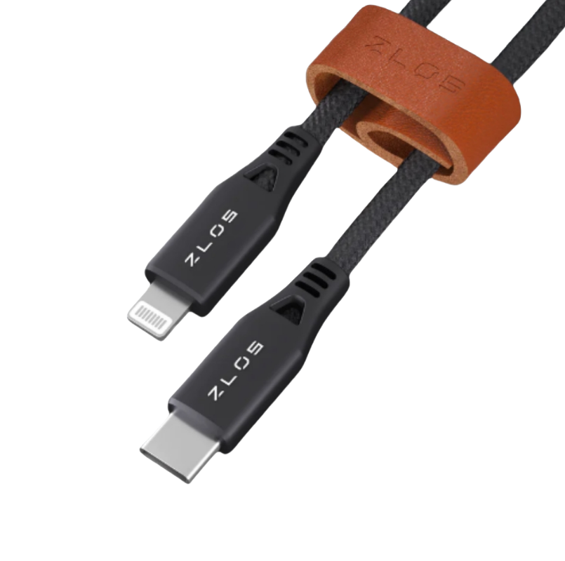 ZLOS USB-C to Lightning Braided Fast Charging Cable with Leather Strap-1.2m