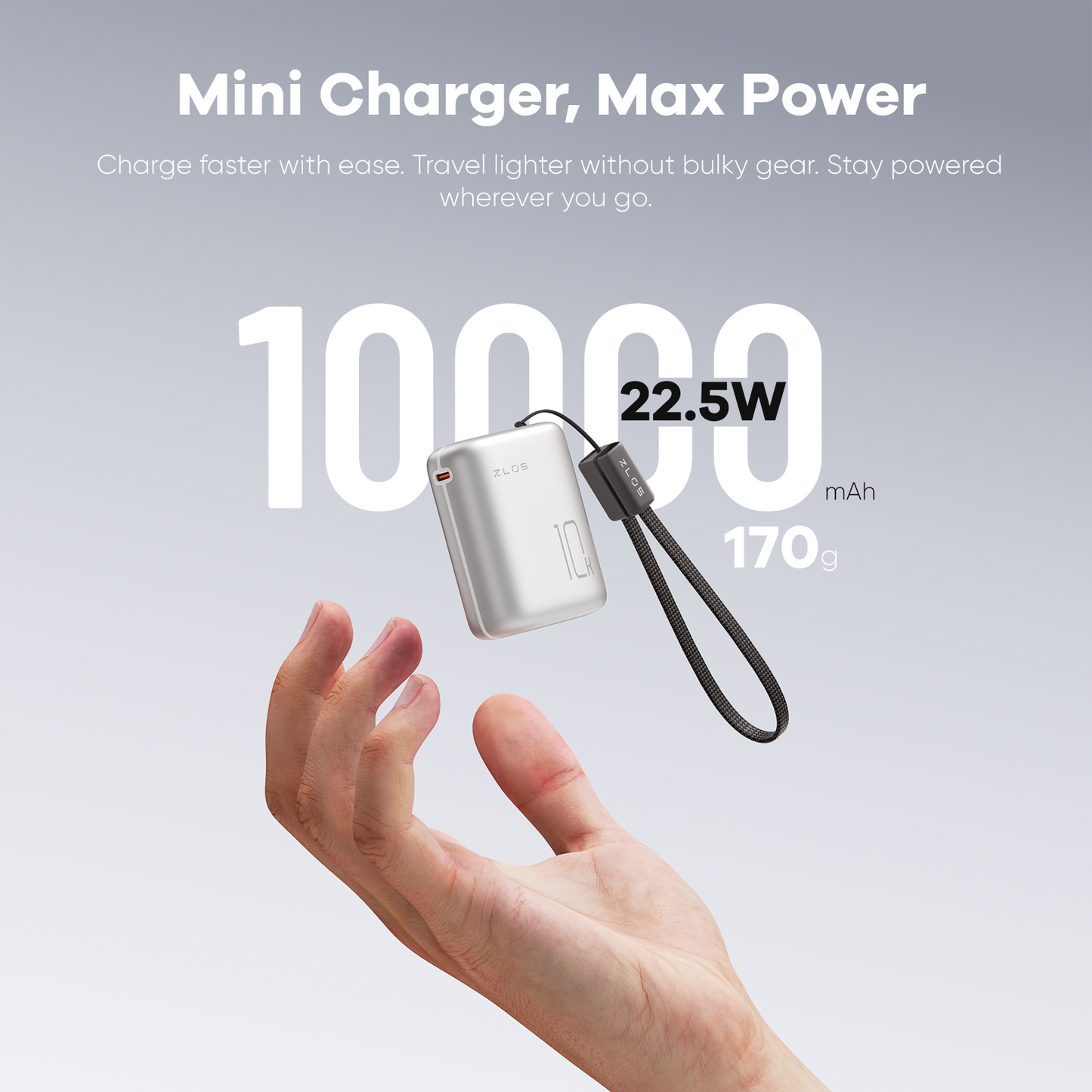 ZLOS MT10 10000mAh Mini Power Bank 22.5W with Lanyard Integrated Cable