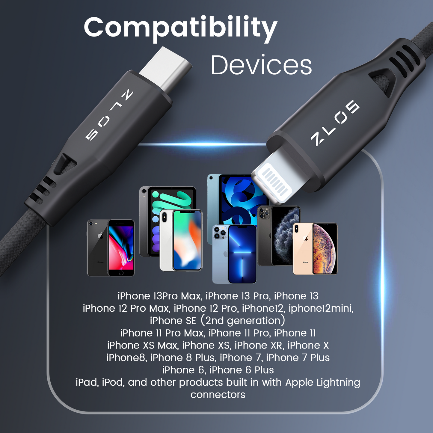 ZLOS USB-C to Lightning Braided Fast Charging Cable with Leather Strap-1.2m
