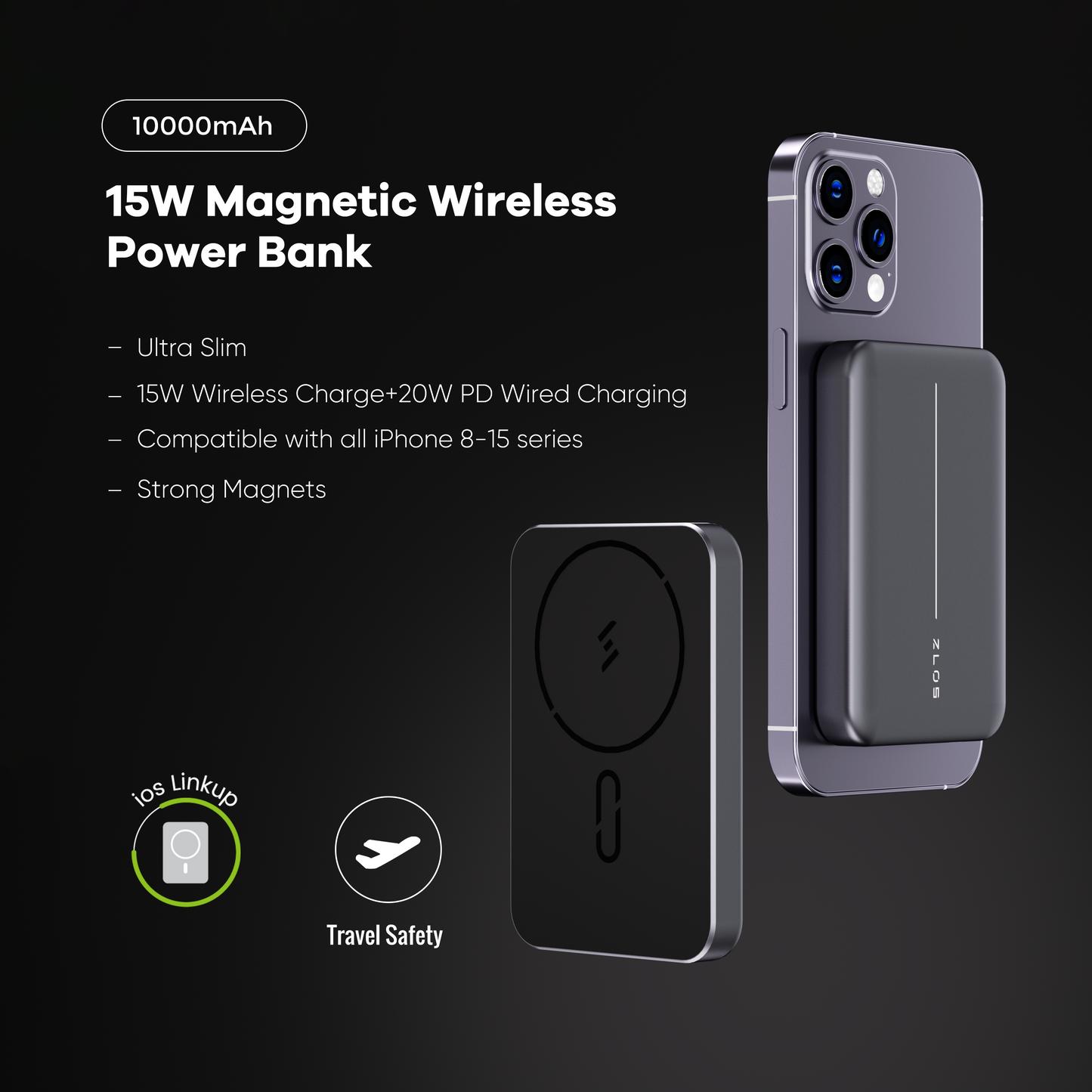 ZLOS TT10 10000mAh Magnetic Wireless Power Bank 15W
