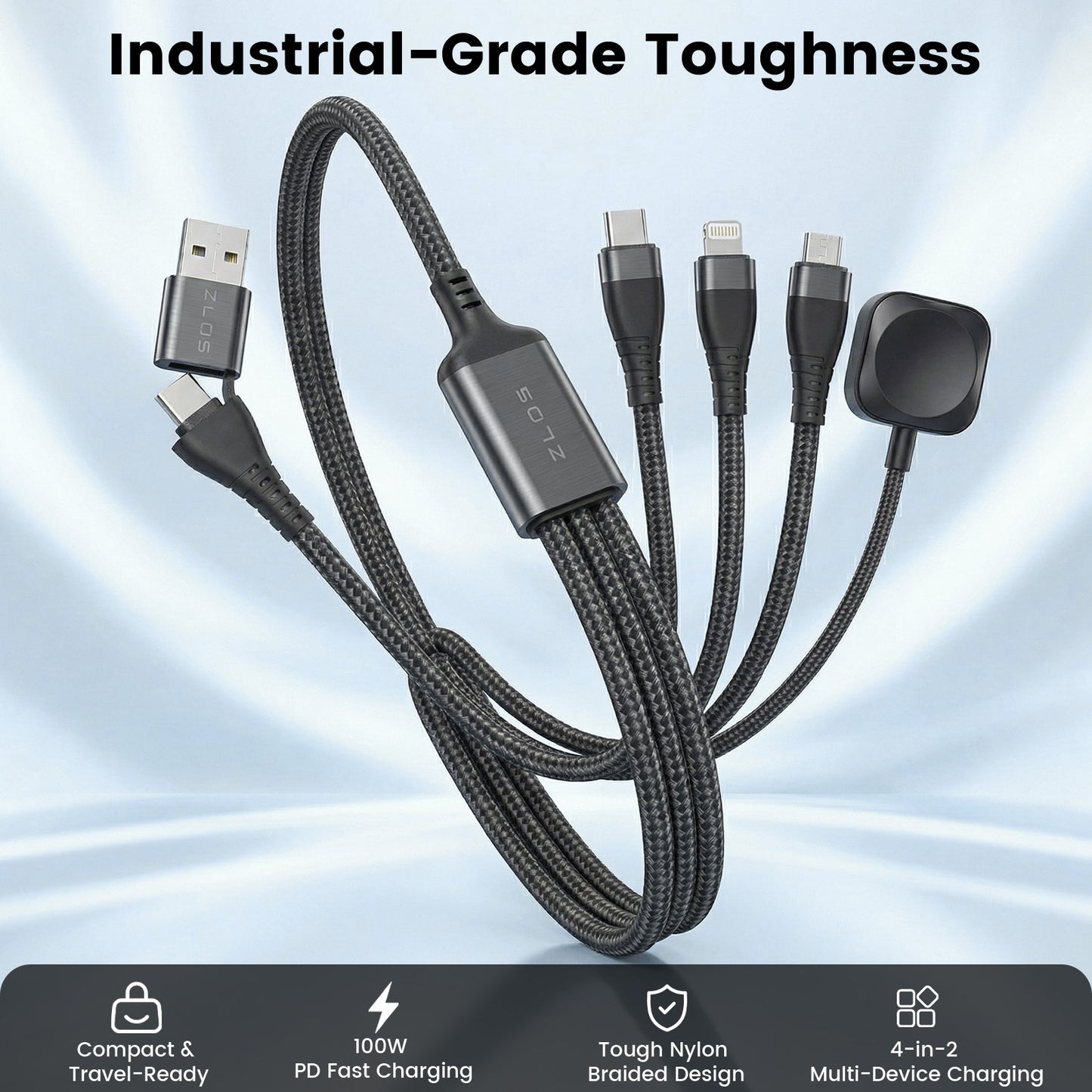 ZLOS ZC09 100W 4-in-2 Braided Multi Charging Data Cable – 3m