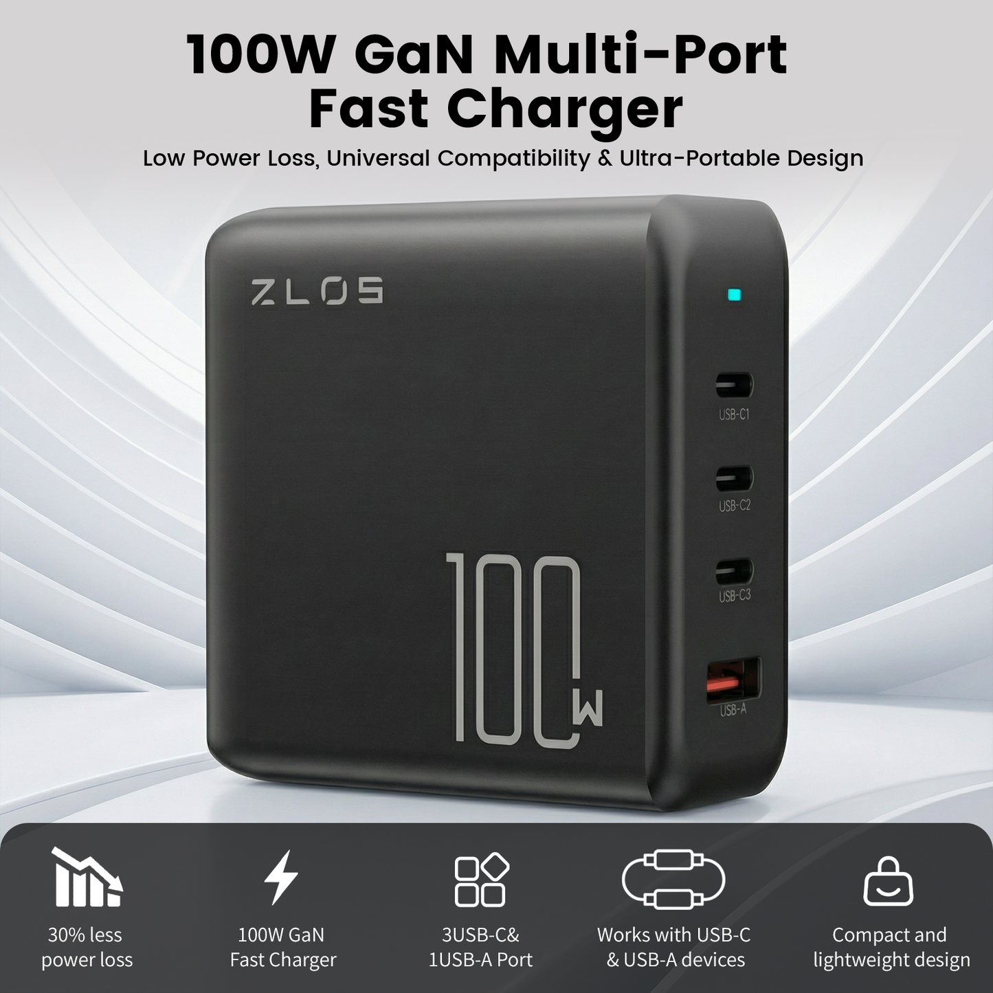 ZLOS GFC100 100W 4-Port-Multi-Port Fast Charger-GaN Charging Station