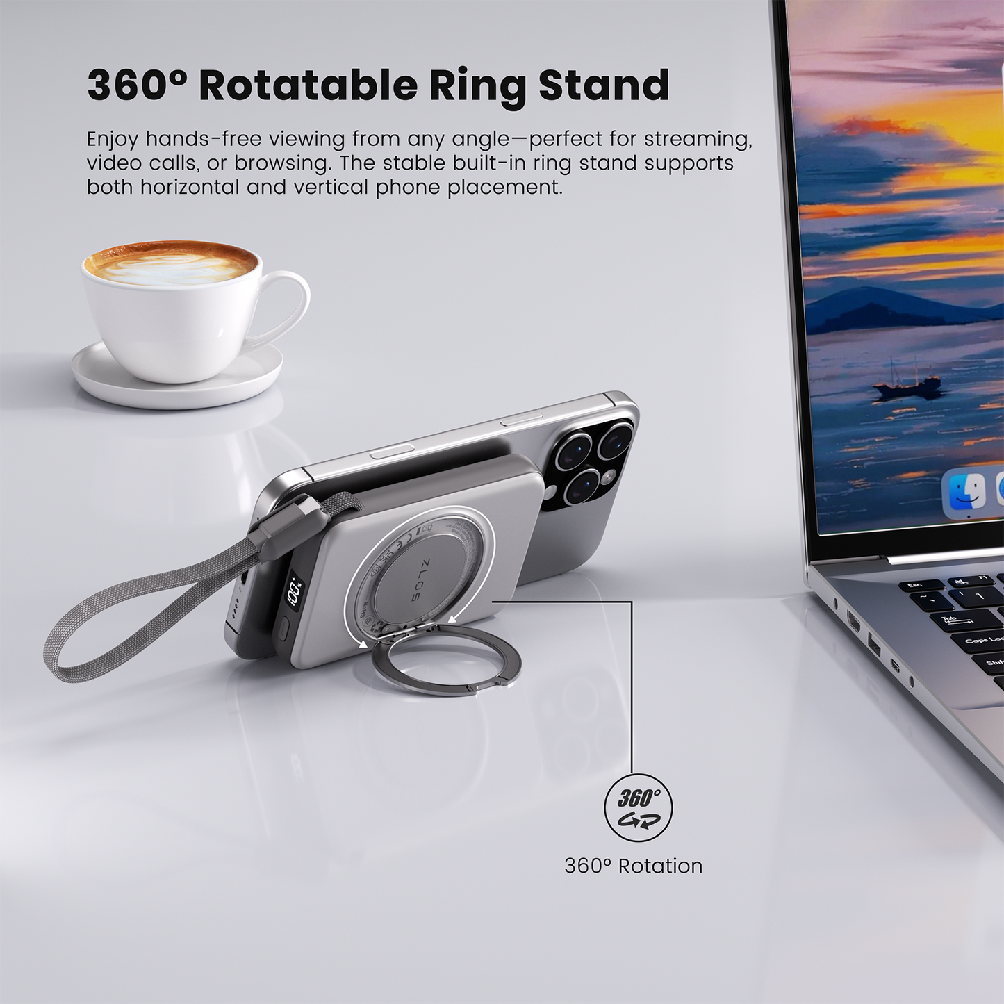 ZLOS TS10 10000mAh Ultra-Thin Rotating Stand 35W Wireless Power Bank