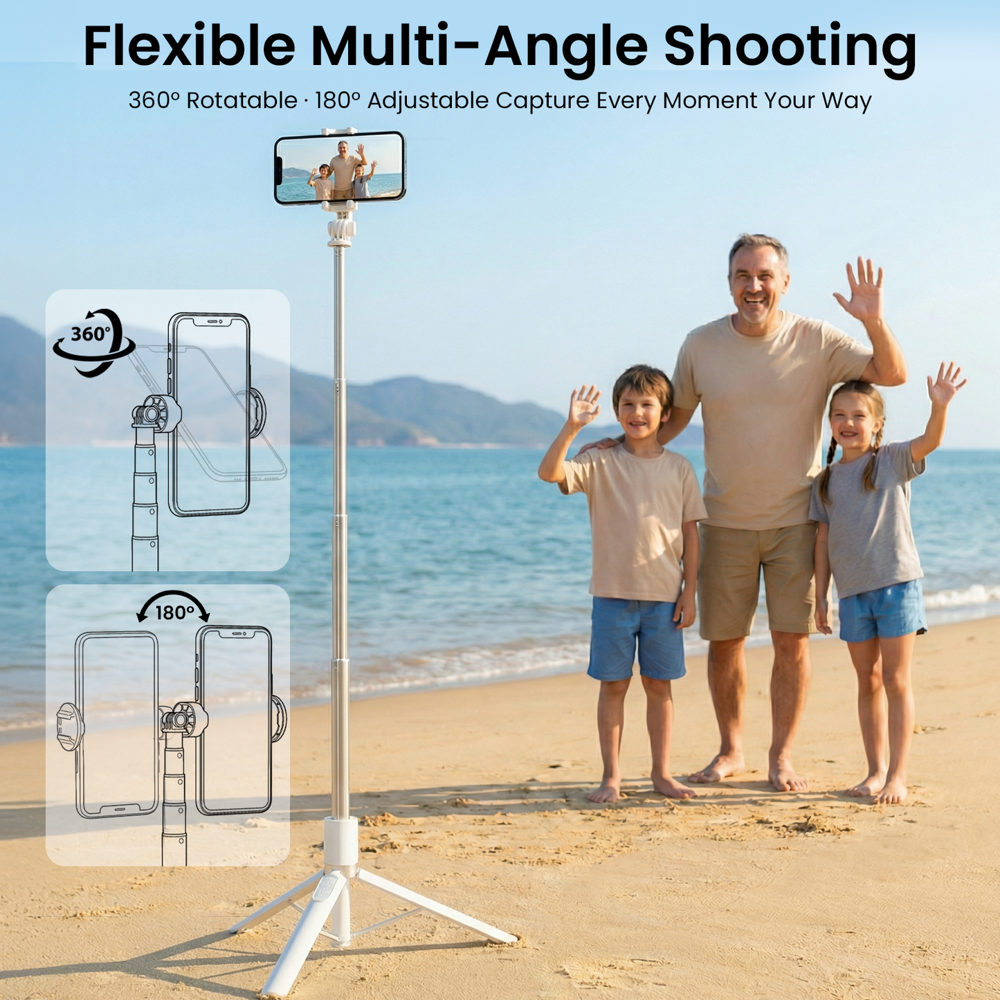 ZLOS PS13 Auto-Open 175cm Extendable Tripod Selfie Stick with Bluetooth Remote