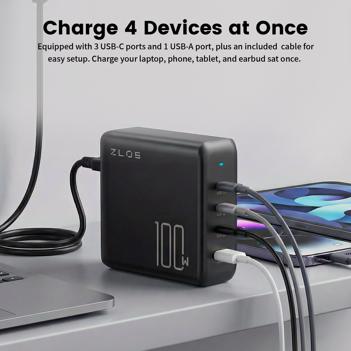 ZLOS GFC100 100W 4-Port-Multi-Port Fast Charger-GaN Charging Station