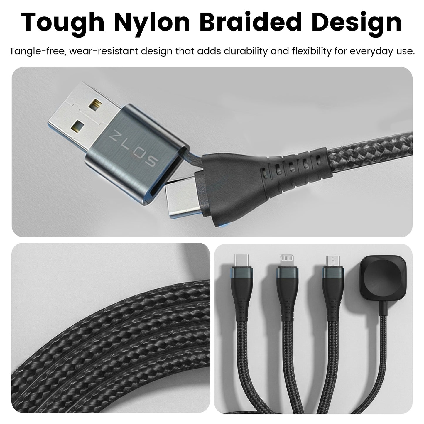 ZLOS ZC09 100W 4-in-2 Braided Multi Charging Data Cable – 3m
