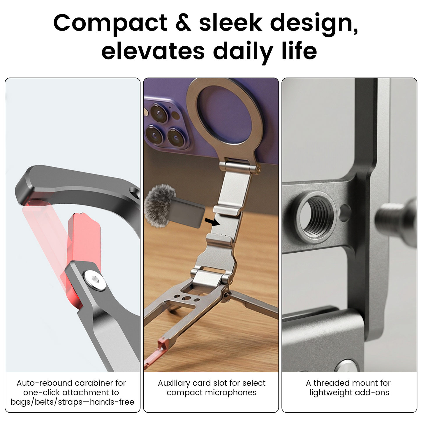 ZLOS PS11 Magnetic Tripod Phone Stand with Auto-Rebound Carabiner