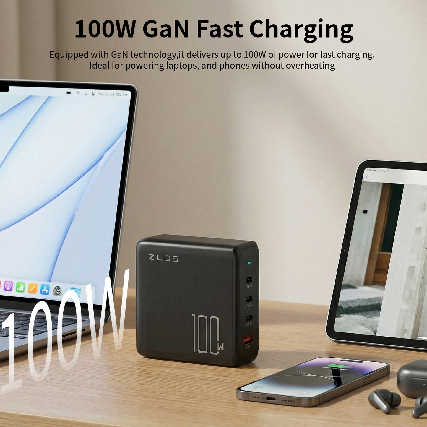 ZLOS GFC100 100W 4-Port-Multi-Port Fast Charger-GaN Charging Station