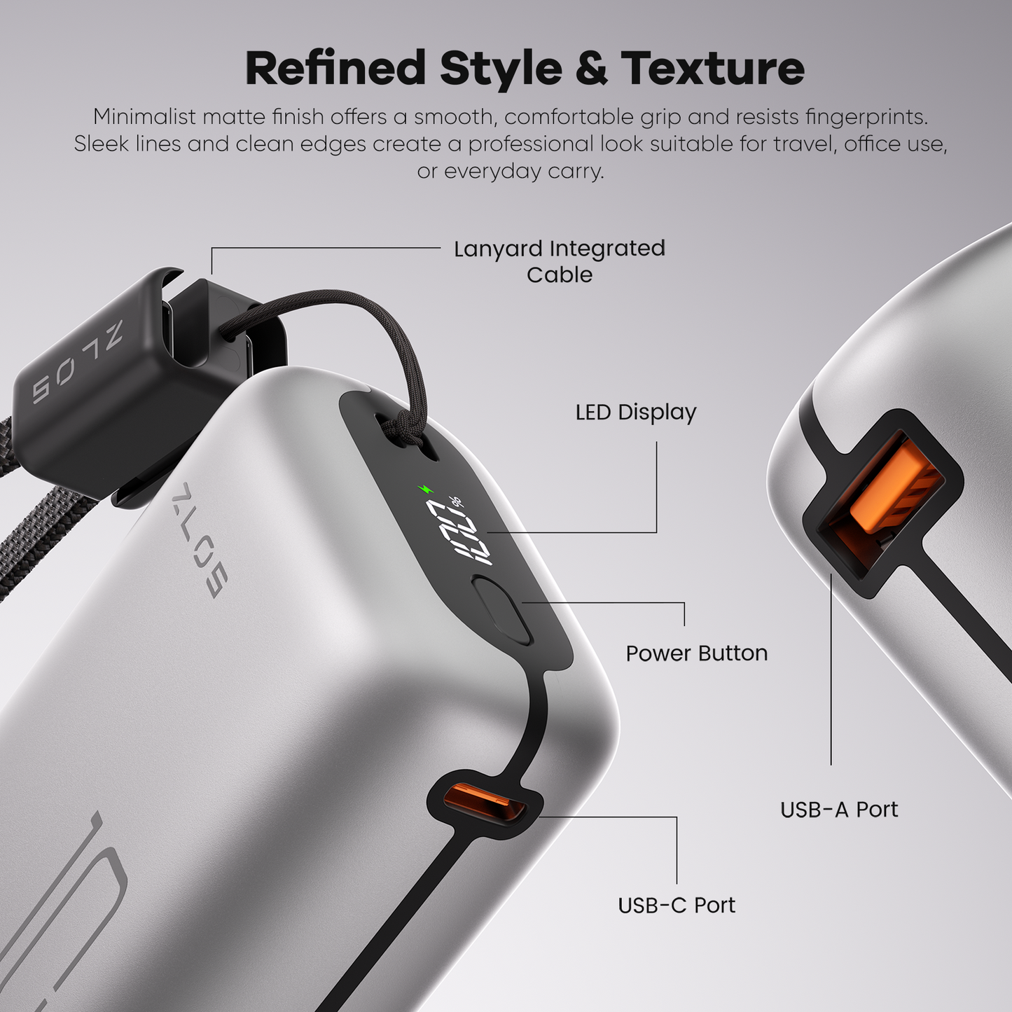 ZLOS MT10 smallest 10000mah power bank 22.5W with Lanyard Integrated Cable