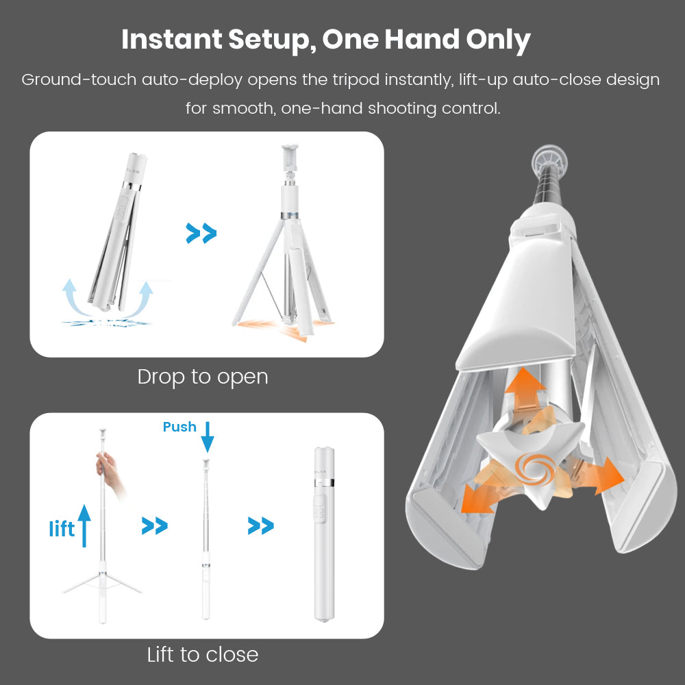 ZLOS PS13 Auto-Open 175cm Extendable Tripod Selfie Stick with Bluetooth Remote