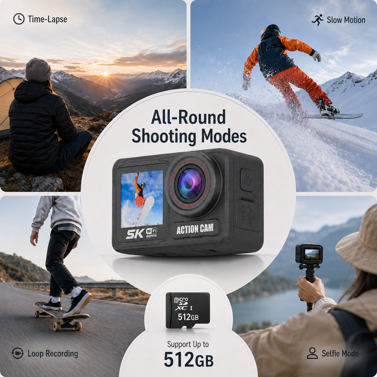 ZLOS LS04 5K 60FPS Dual‑Screen Action Camera 30M Waterproof, Removable Battery & Remote