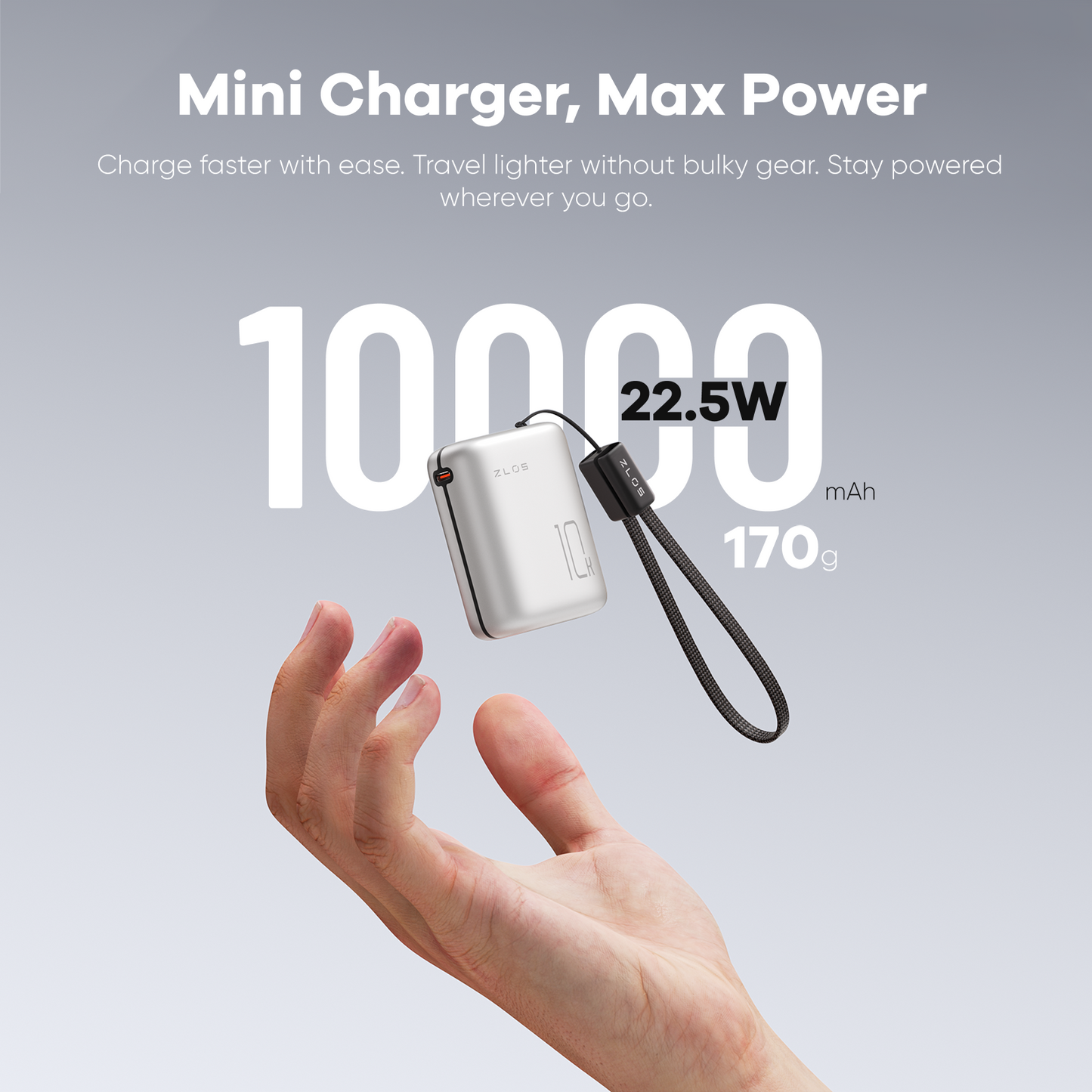 ZLOS MT10 smallest 10000mah power bank 22.5W with Lanyard Integrated Cable
