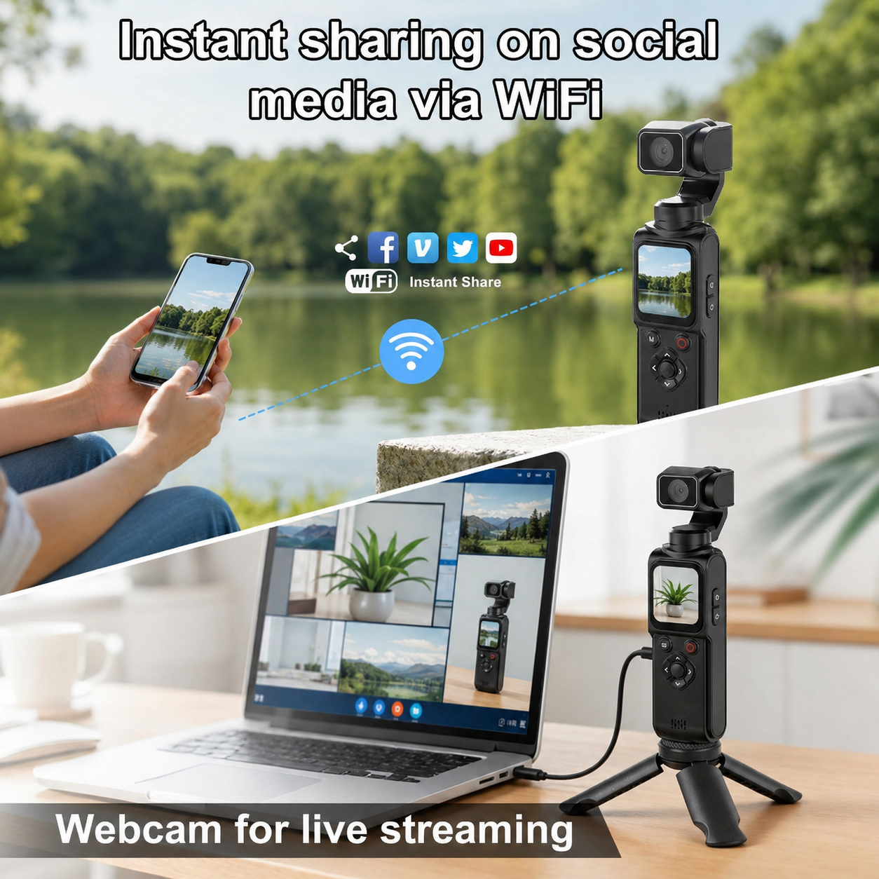 ZLOS LS03 4K Pocket Action Camera with Face Tracking, WiFi, 1.72" Touch Screen, 18X Zoom & Tripod