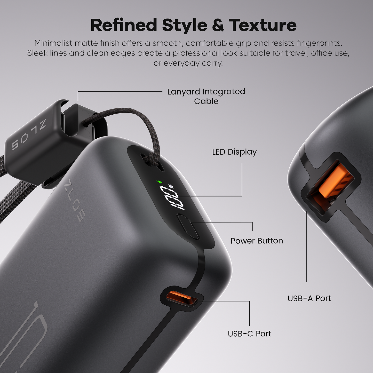 ZLOS MT10 10000mAh Mini Power Bank 35W with Lanyard Integrated Cable