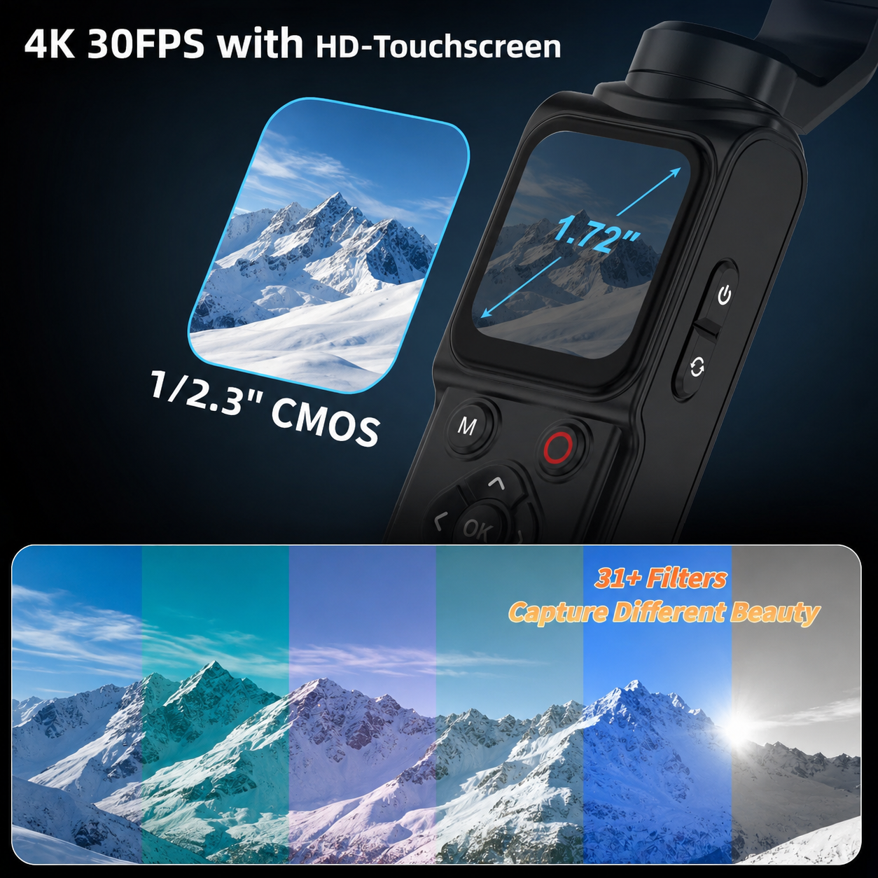 ZLOS LS03 4K Pocket Action Camera with Face Tracking, WiFi, 1.72" Touch Screen, 18X Zoom & Tripod