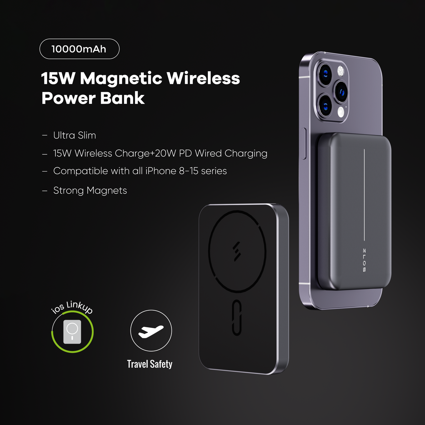 10000mAh Magnetic Wireless Power Bank 15W